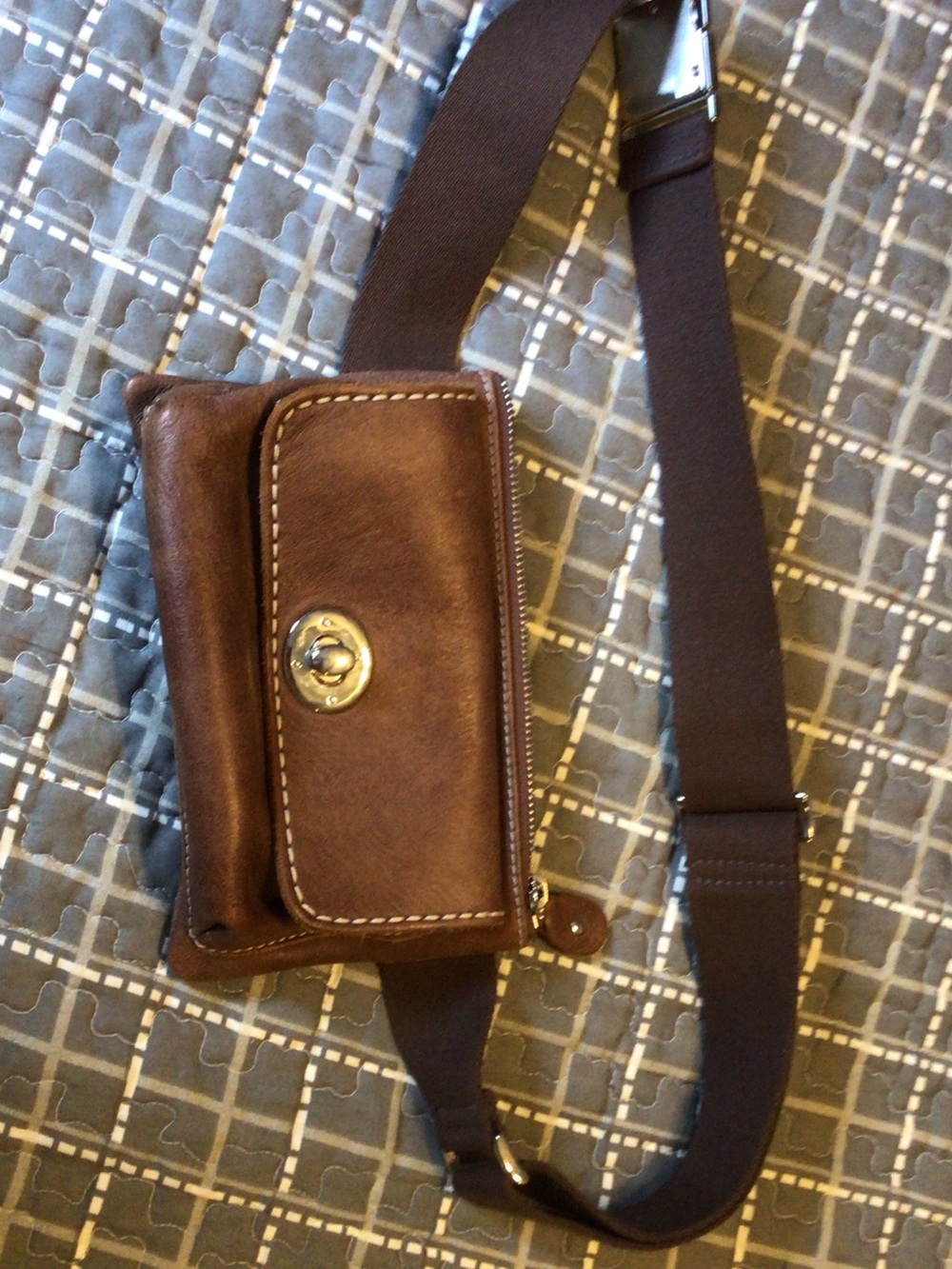 Roots Brown Leather Belt Bag with Silver Turn-Lock